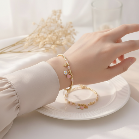 Bracelet à breloques en acier inoxydable plaqué or